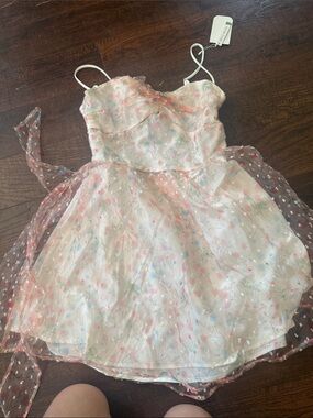 Pastel Floral Spaghetti-Strap Prom Dress in Pink